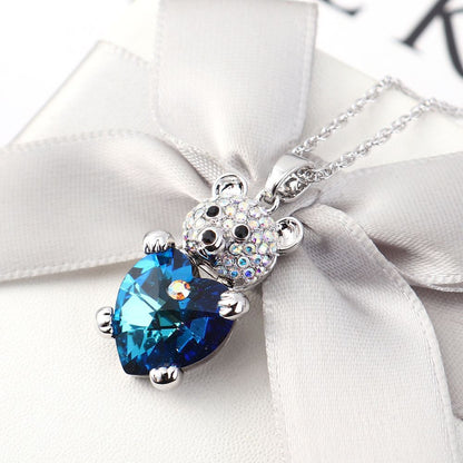 Bear Crystal Heart Necklace