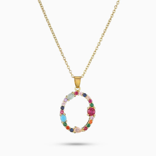 Rainbow Gemstone Initial Necklace