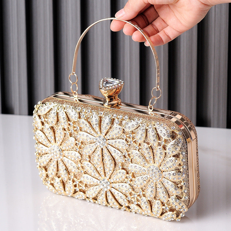 Flower Rhinestones Clutch Bag