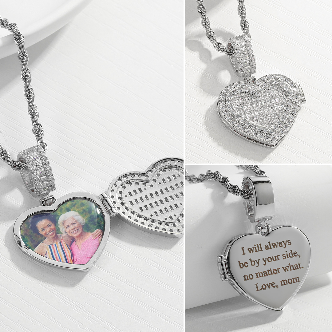 Sparkling Heart Locket With Personalized Photo Necklace