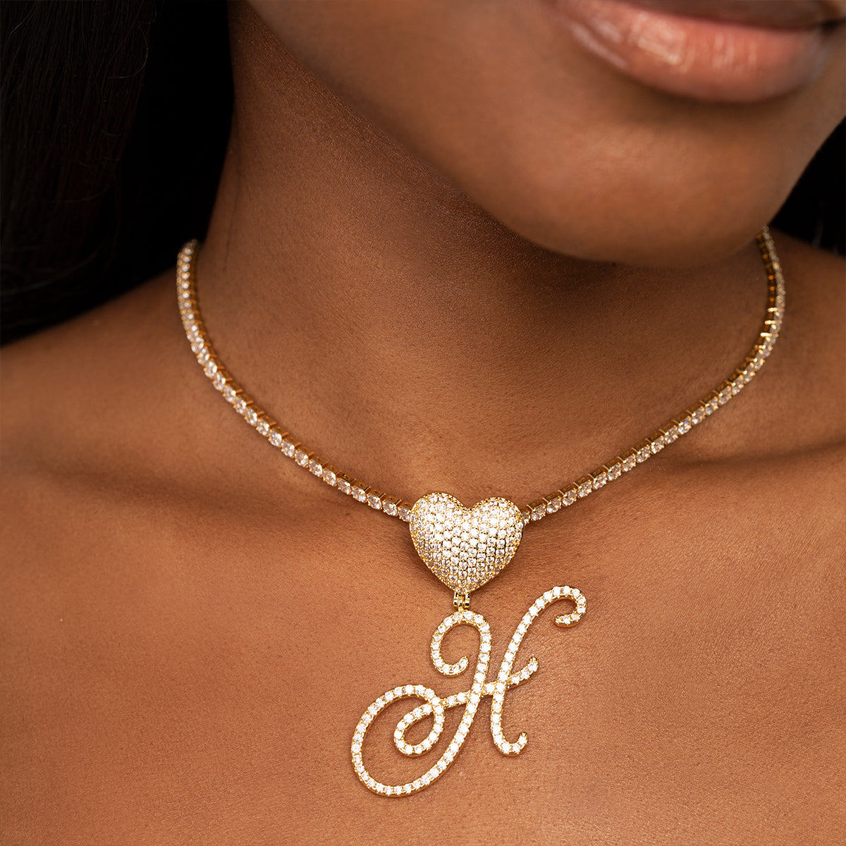 Verano Heart Initial Tennis Necklace